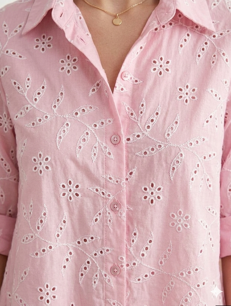 Embroidery Detail Button Front Cotton Shirt