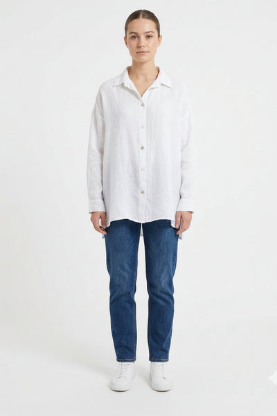 Long Button Front Linen Shirt