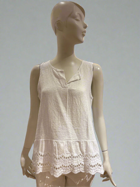 Detail Button Linen/Cotton Mix Top - Italian