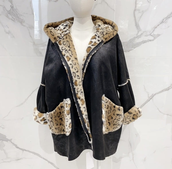 Open Front Shearling Coat - Italian