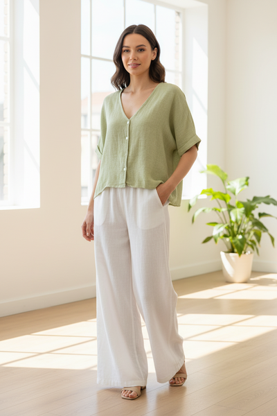 V Neck Button Down Top
