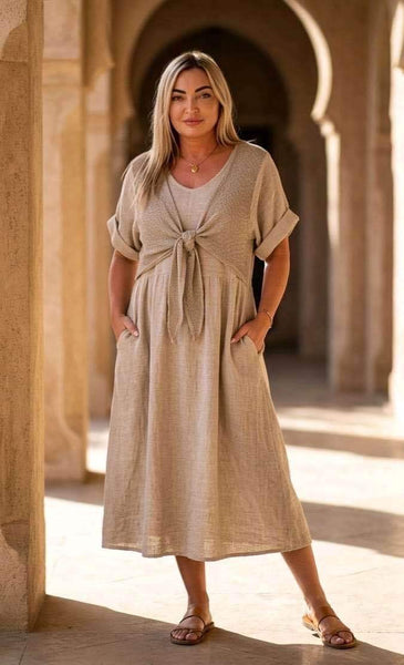 Tie Front Linen/Cotton Dress