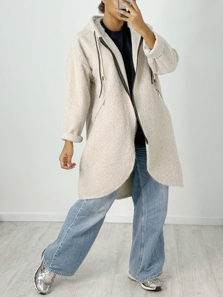Zipper Front Coat With Hoodie