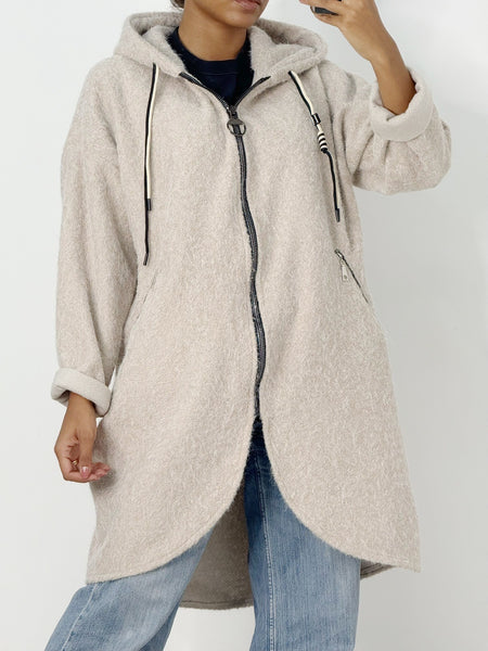 Zipper Front Coat With Hoodie