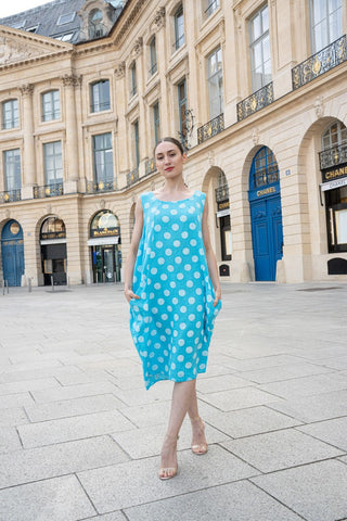 Sleeveless Polka Dot Cotton Dress - Italian