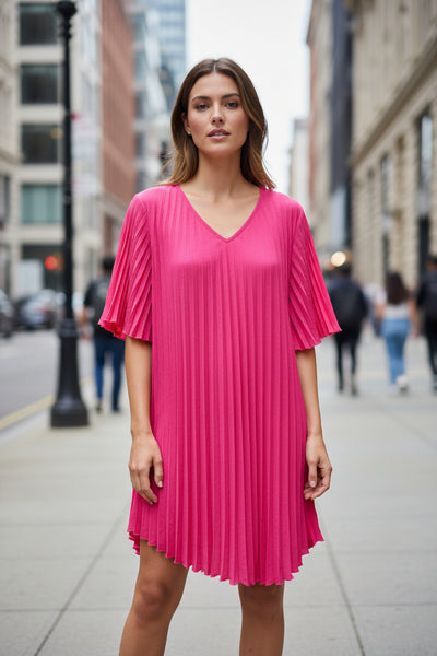 Short Sleeve Pleat Dress
