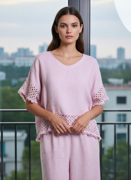 Fringe Trim Linen Top
