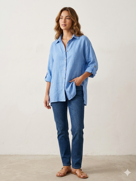 Long Button Front Linen Shirt