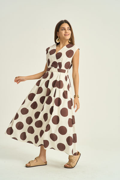 Polka Dot Maxi Belted Dress