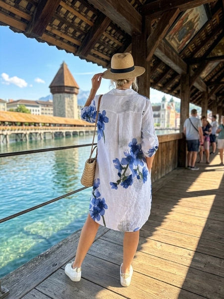 Floral Linen Button Front Dress