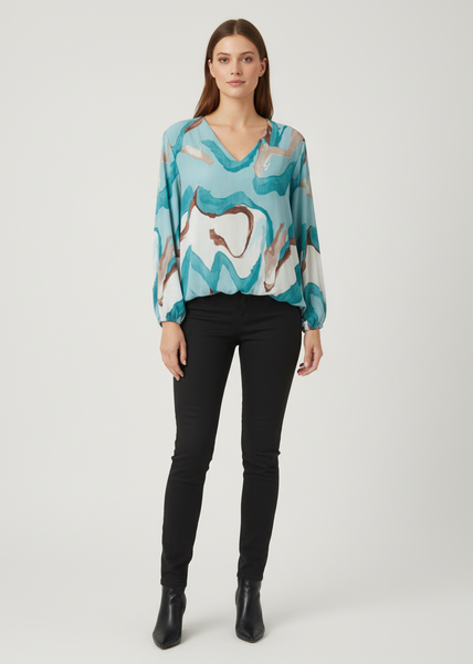 Long Sleeve V Neck Print Top