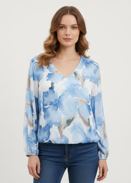 Long Sleeve V Neck Floral Print Top
