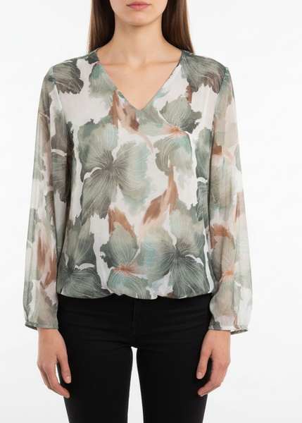 Long Sleeve V Neck Floral Print Top