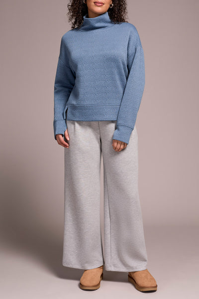 Puckered Knit Drop Shoulder Funnel Neck Top