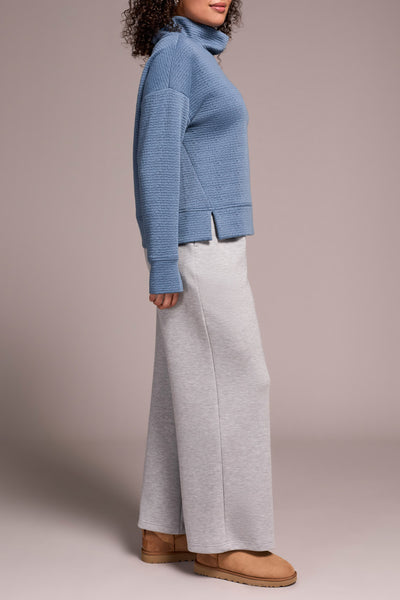 Puckered Knit Drop Shoulder Funnel Neck Top