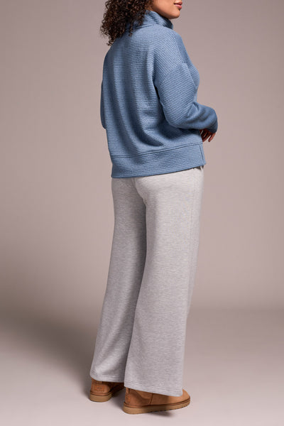 Puckered Knit Drop Shoulder Funnel Neck Top