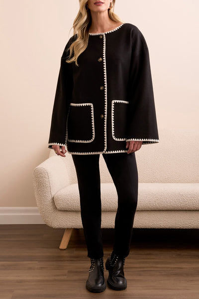 Button Front Coat with Detachable Scarf