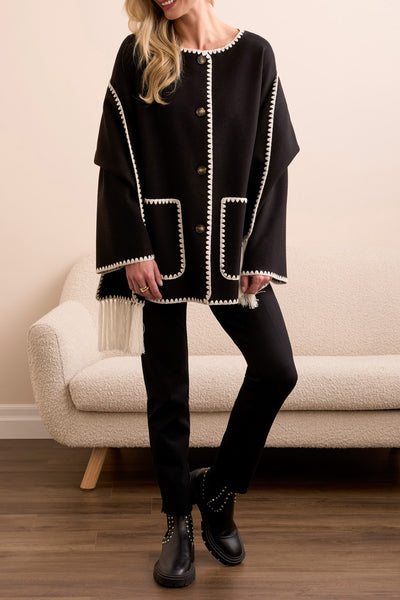 Button Front Coat with Detachable Scarf