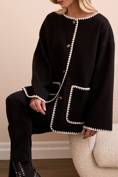 Button Front Coat with Detachable Scarf