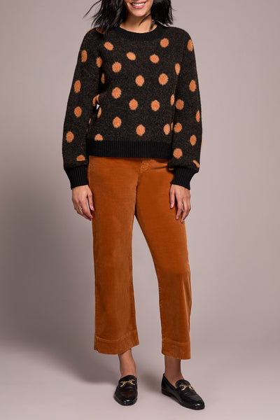 Long Sleeve Crew Neck Polka Dot Sweater