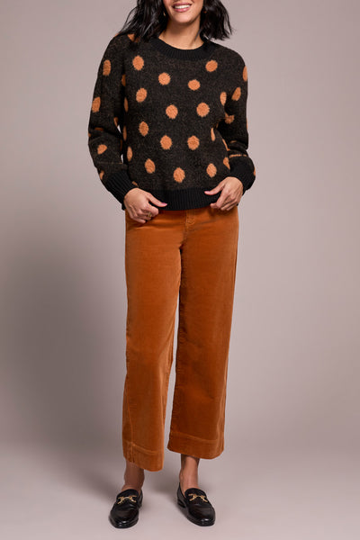Long Sleeve Crew Neck Polka Dot Sweater