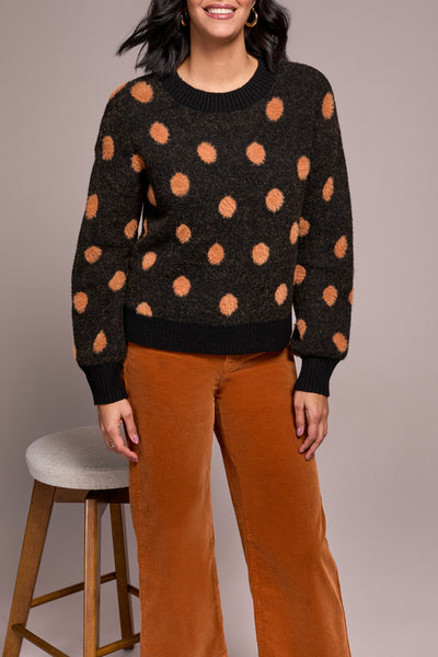 Long Sleeve Crew Neck Polka Dot Sweater