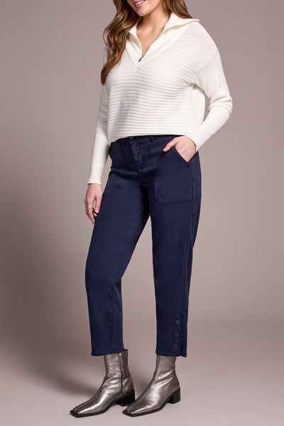 Fly Front Ankle Pants With Button Vent