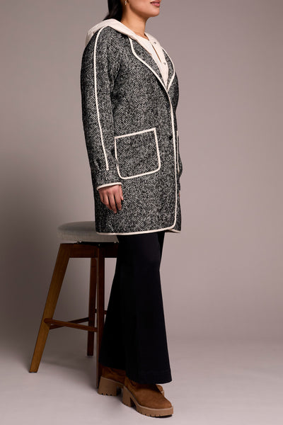 Herringbone Light Weight Coat With Fooler Hood