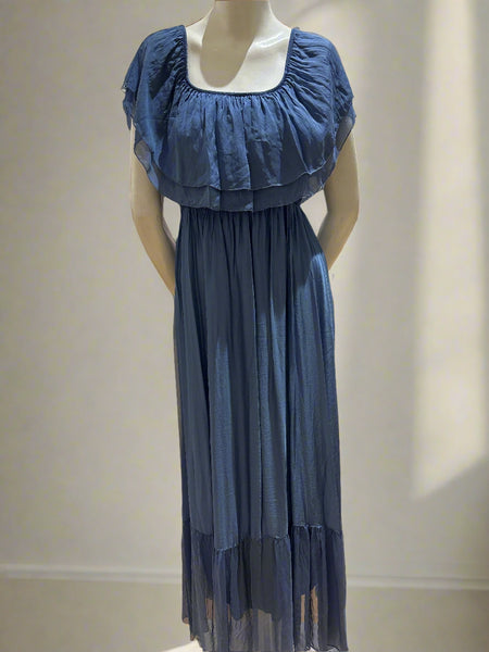 Long Drop Shoulder Silk Dress - Italian