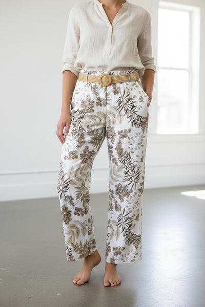 Belted Print Cotton Pants