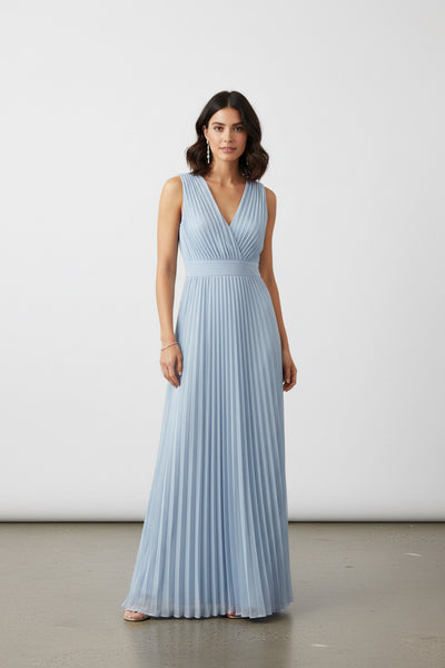 Maxi Double-V Neck Pleated Dress