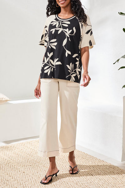 Flutter Sleeve Crew Neck Combo Top