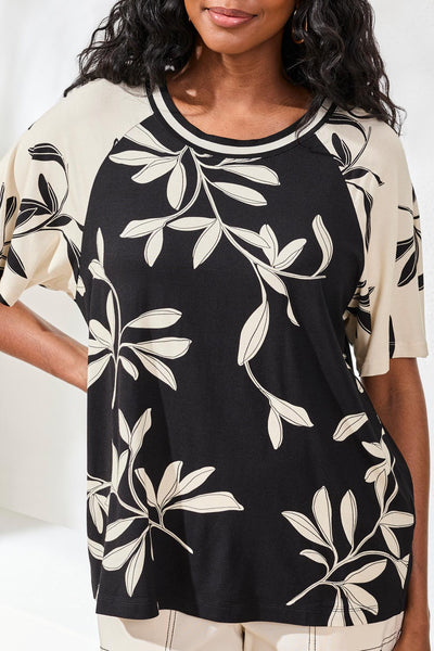 Flutter Sleeve Crew Neck Combo Top