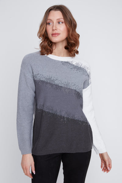 Color Block Cotton Blend Sweater