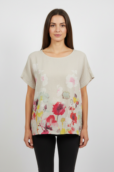 Floral Print Linen Top - Italian