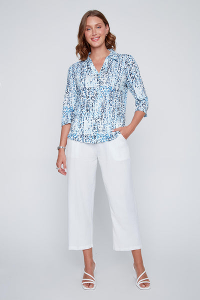 Button Front Print Blouse