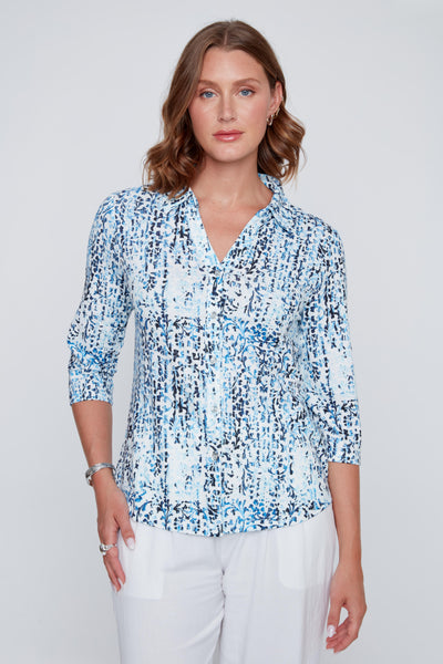 Button Front Print Blouse