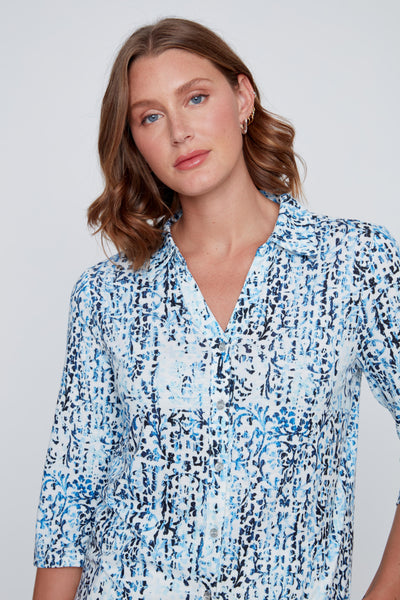 Button Front Print Blouse