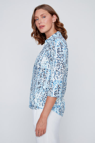 Button Front Print Blouse