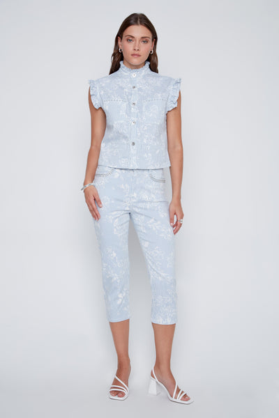 Button Front Pin Stripe Print Vest