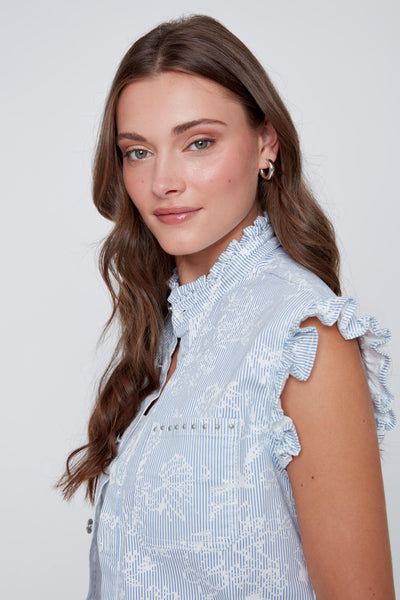 Button Front Pin Stripe Print Vest