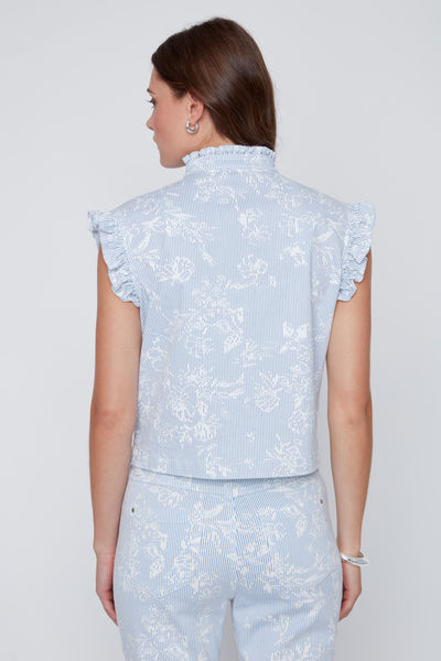 Button Front Pin Stripe Print Vest