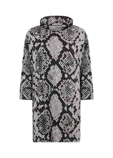Cowl Neck Long Sleeve Printed Knit Tunic
