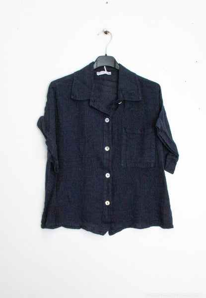 Short Sleeve Button Front Linen Shirt