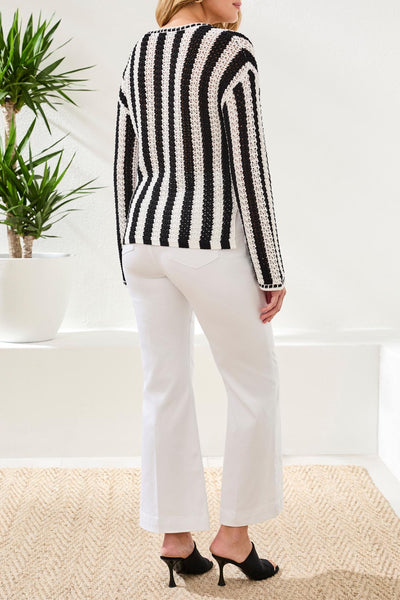 Long Sleeve Notch Collar Stripe Sweater