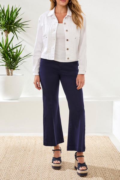 Button Front Denim Jacket With Back Pleats