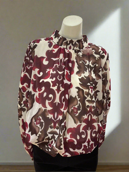 Long Sleeve Mock Neck Print Top