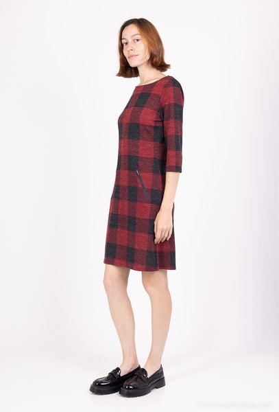 3/4 Sleeve Plaid Dress