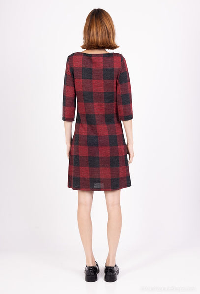 3/4 Sleeve Plaid Dress