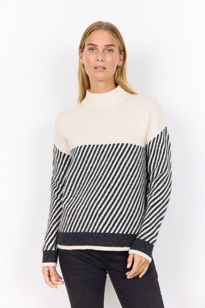 Long Sleeve Mock Neck Stripe Detail Sweater